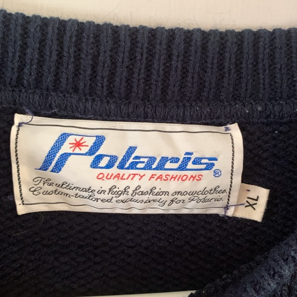 Vintage Polaris navy striped knit crewneck snowmobile ski sweater Size XL - Picture 7 of 10